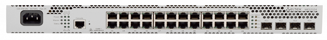 Ethernet-коммутатор MES2300-24 AC, 24x1G RJ45 + 4x10G SFP+, L3, 220V AC